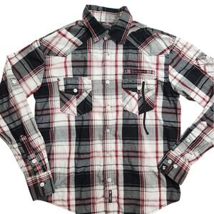 South Pole ole Mens Small Plaid Long Sleeve Button Up Shirt Streetwear Pockets‎